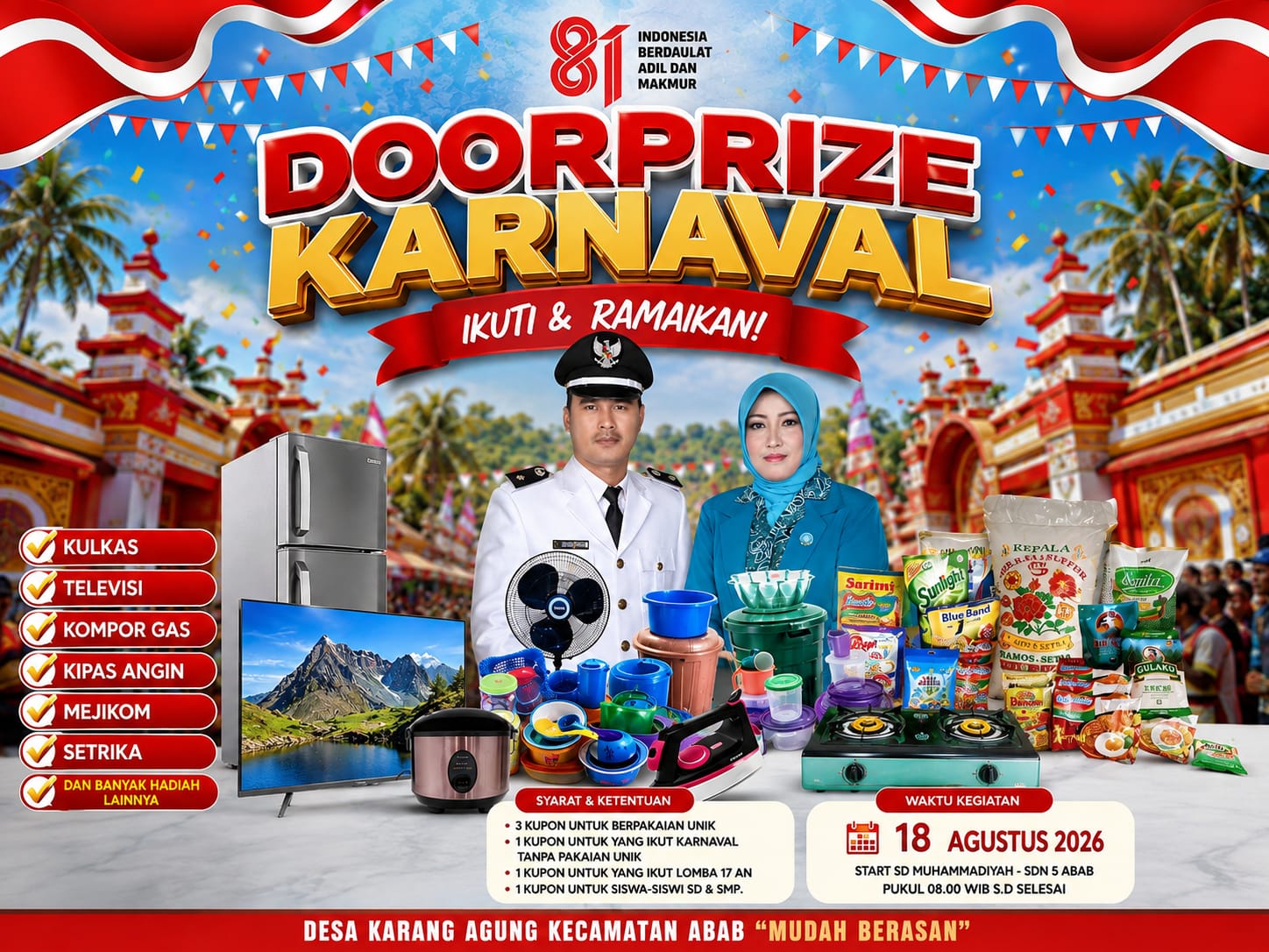 HUT RI ke-81 di Karang Agung, Karnaval Banjir Doorprize: Kulkas hingga Televisi